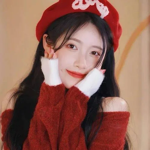 韩系红色系女生头像