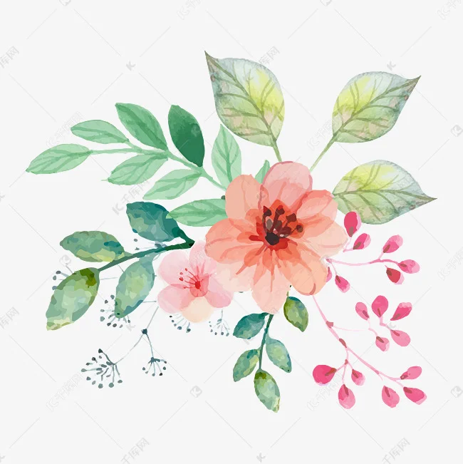 森系小清新水彩手绘绿叶花朵素材图片免费下载 千库网