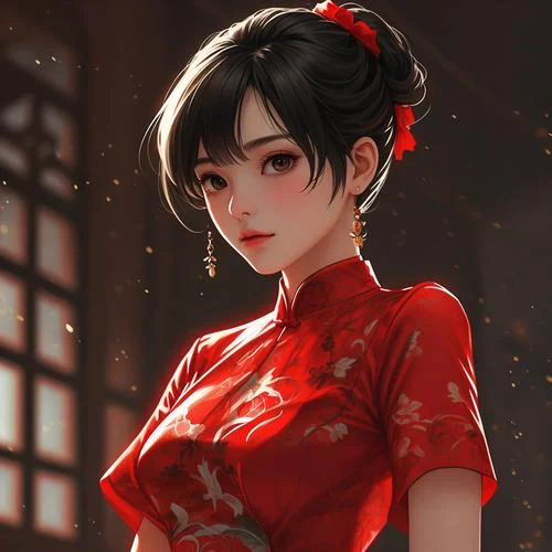 红色女生头像