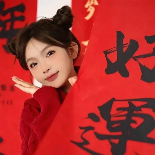韩系红色系女生头像