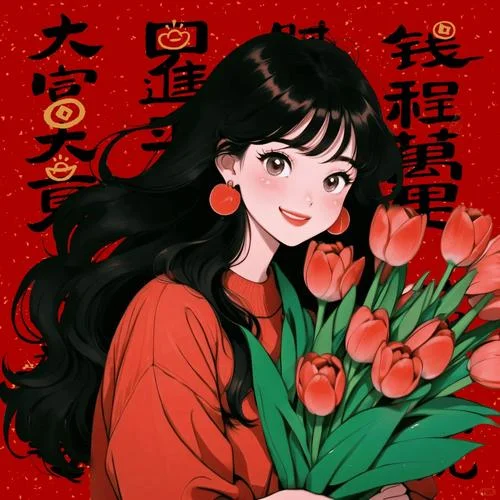 韩系红色系女生头像