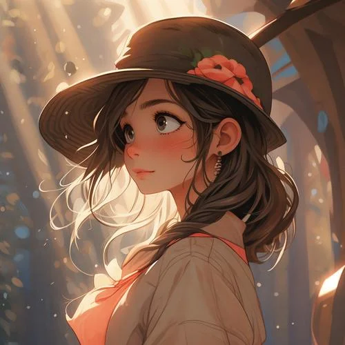 戴帽子女生头像