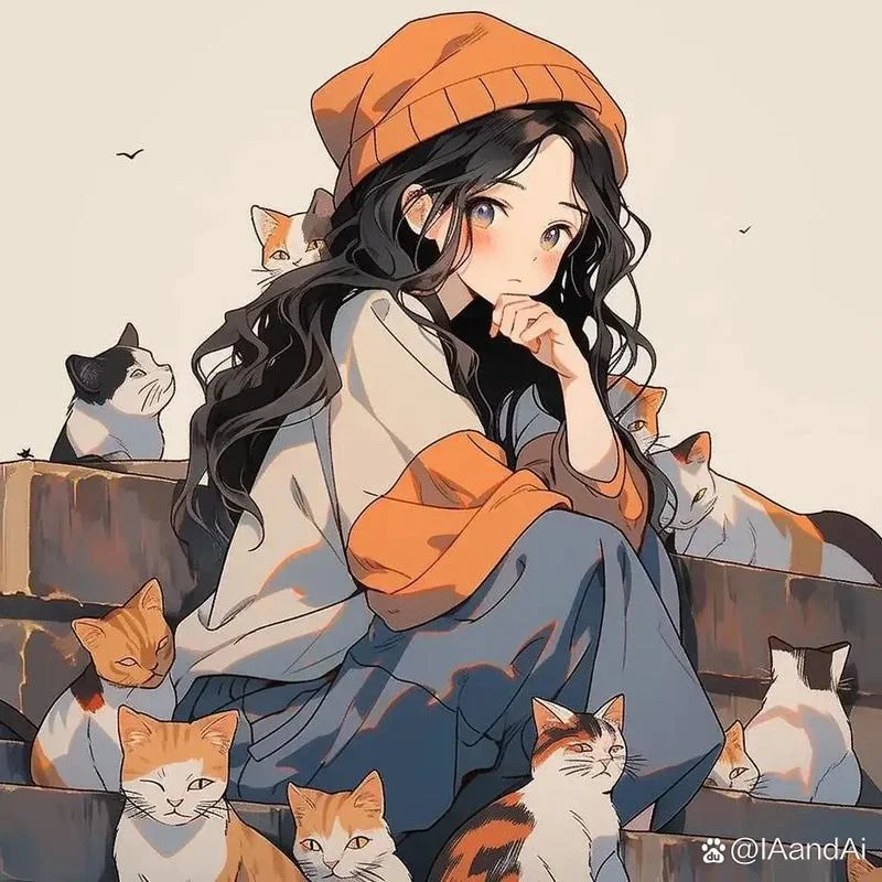 女生和猫的头像森系