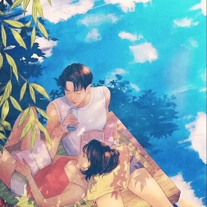 森系手绘情侣头像一对